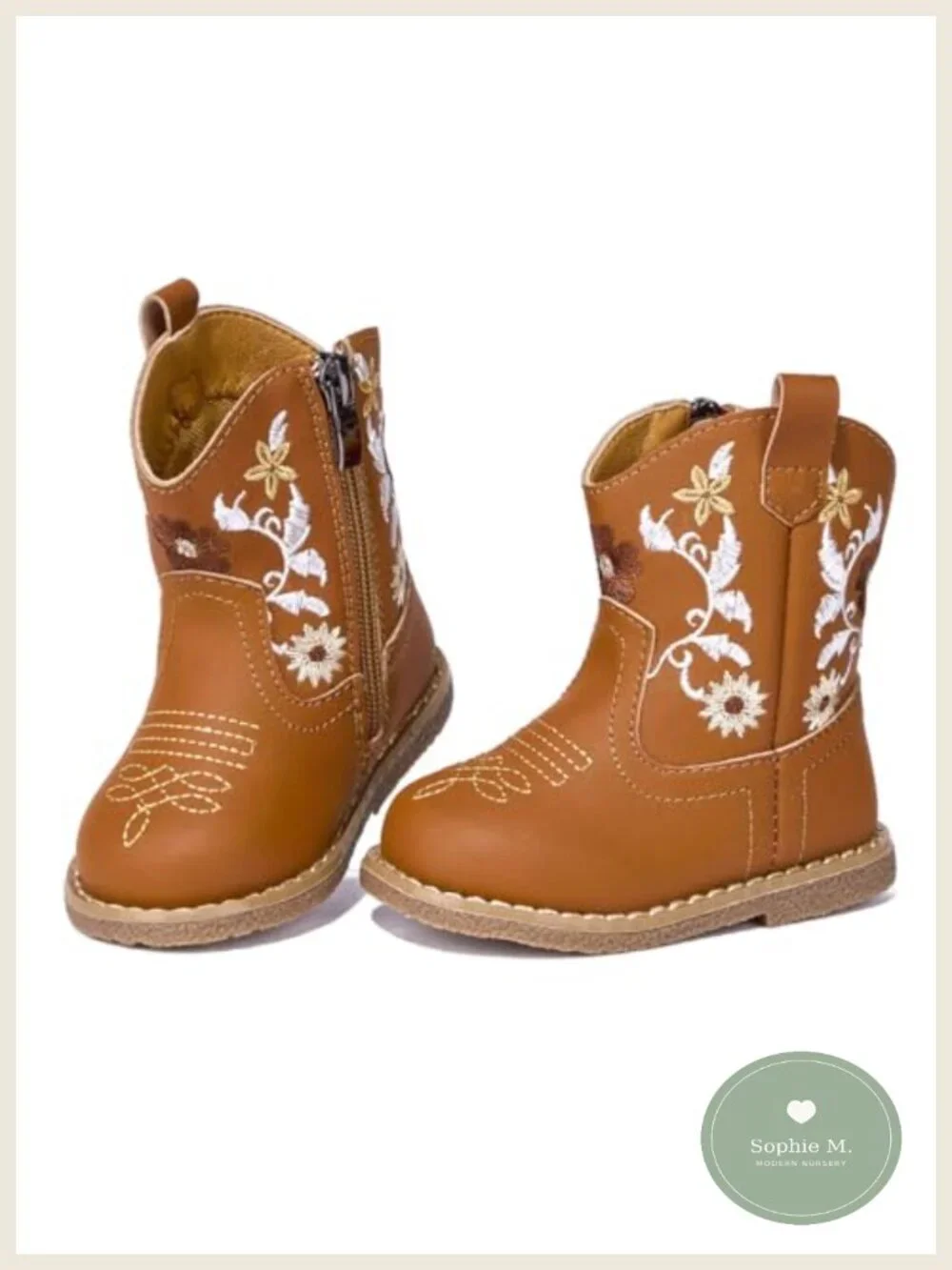 Toddler Western Boots, Round Toe, Non-Slip, Zipper, for 6-24 Months